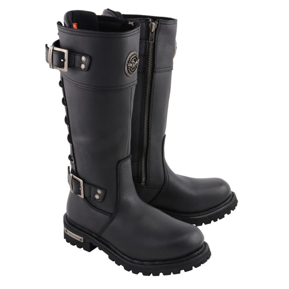 NWT Milwaukee Leather MBL9385 Black Leather 15-Inch Calf Laced Riding Boots